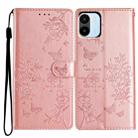 For Redmi A1 Butterflies and Flowers Leather Phone Case(Rose Gold) - 1