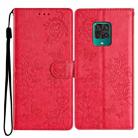 For Redmi Note 9 Pro Butterflies and Flowers Leather Phone Case(Red) - 1