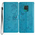 For Redmi Note 9 Pro Butterflies and Flowers Leather Phone Case(Blue) - 1