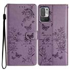 For Redmi Note 10 5G Butterflies and Flowers Leather Phone Case(Purple) - 1