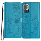 For Redmi Note 10 5G Butterflies and Flowers Leather Phone Case(Blue) - 1