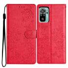 For Redmi Note 10 4G Butterflies and Flowers Leather Phone Case(Red) - 1