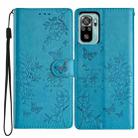 For Redmi Note 10 4G Butterflies and Flowers Leather Phone Case(Blue) - 1