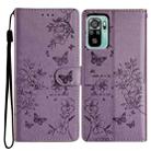 For Redmi Note 10S Butterflies and Flowers Leather Phone Case(Purple) - 1