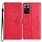 For Redmi Note 11S 4G Butterflies and Flowers Leather Phone Case(Red) - 1