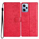 For Redmi Note 12 4G Global Butterflies and Flowers Leather Phone Case(Red) - 1