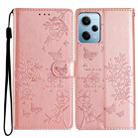 For Redmi Note 12 4G Global Butterflies and Flowers Leather Phone Case(Rose Gold) - 1