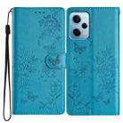 For Redmi Note 12 4G Global Butterflies and Flowers Leather Phone Case(Blue) - 1