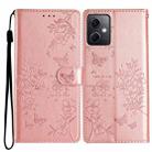For Redmi Note 12 5G Global Butterflies and Flowers Leather Phone Case(Rose Gold) - 1