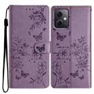 For Redmi Note 12 5G Global Butterflies and Flowers Leather Phone Case(Purple) - 1