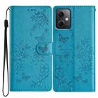 For Redmi Note 12 5G Global Butterflies and Flowers Leather Phone Case(Blue) - 1