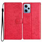 For Redmi Note 12 Pro 5G Global Butterflies and Flowers Leather Phone Case(Red) - 1