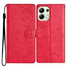 For Redmi Note 13 4G Butterflies and Flowers Leather Phone Case(Red) - 1