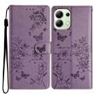 For Redmi Note 13 4G Butterflies and Flowers Leather Phone Case(Purple) - 1