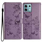 For Redmi Note 13 5G Butterflies and Flowers Leather Phone Case(Purple) - 1