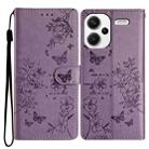 For Redmi Note 13 Pro+ Butterflies and Flowers Leather Phone Case(Purple) - 1