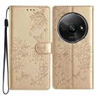 For Redmi A3 Butterflies and Flowers Leather Phone Case(Gold) - 1