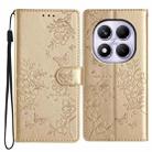For Redmi Note 14 Pro 4G Butterflies and Flowers Leather Phone Case(Gold) - 1