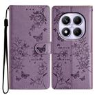 For Redmi Note 14 Pro 4G Butterflies and Flowers Leather Phone Case(Purple) - 1