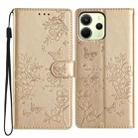 For Redmi Note 14 4G 163.25mm Butterflies and Flowers Leather Phone Case(Gold) - 1