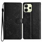For Redmi Note 14 4G 163.25mm Butterflies and Flowers Leather Phone Case(Black) - 1