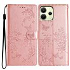 For Redmi Note 14 4G 163.25mm Butterflies and Flowers Leather Phone Case(Rose Gold) - 1