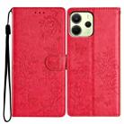 For Redmi Note 14 4G 164.84mm Butterflies and Flowers Leather Phone Case(Red) - 1