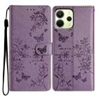 For Redmi Note 14 4G 164.84mm Butterflies and Flowers Leather Phone Case(Purple) - 1