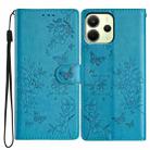 For Redmi Note 14 4G 164.84mm Butterflies and Flowers Leather Phone Case(Blue) - 1