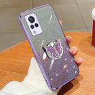 For vivo S9 Plated Gradient Glitter Butterfly Holder TPU Phone Case(Purple) - 1