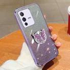 For vivo S12 Plated Gradient Glitter Butterfly Holder TPU Phone Case(Purple) - 1