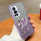 For vivo X70 Pro Plated Gradient Glitter Butterfly Holder TPU Phone Case(Purple) - 1