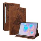 For Samsung Galaxy Tab S6 SM-T860/T865 Butterfly Flower Embossed Leather Tablet Case, without Pen(Brown) - 1