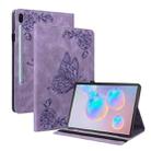 For Samsung Galaxy Tab S6 SM-T860/T865 Butterfly Flower Embossed Leather Tablet Case, without Pen(Purple) - 1