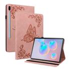 For Samsung Galaxy Tab S6 SM-T860/T865 Butterfly Flower Embossed Leather Tablet Case, without Pen(Rose Gold) - 1