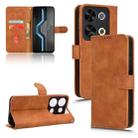 For itel P65 Skin Feel Magnetic Flip Leather Phone Case(Brown) - 1