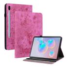 For Samsung Galaxy Tab S6 SM-T860/T865 Butterfly Rose Embossed Leather Tablet Case, without Pen(Rose Red) - 1