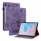 For Samsung Galaxy Tab S6 SM-T860/T865 Butterfly Rose Embossed Leather Tablet Case, without Pen(Purple) - 1