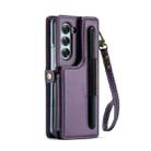 For Samsung Galaxy Z Fold6 5G CaseMe C22 PC+TPU Business Style RFID Anti-theft Lanyard Leather Phone Case with Pen Slot(Purple) - 3