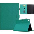 For Samsung Galaxy Tab A9 Solid Color Fiber Texture Smart Tablet Leather Case(Lake Green) - 1