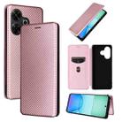 For Redmi 13 4G Carbon Fiber Texture Flip Leather Phone Case(Pink) - 1