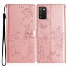 For Samsung Galaxy A02s Butterflies and Flowers Leather Phone Case(Rose Gold) - 1