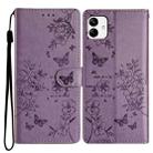 For Samsung Galaxy A04 Butterflies and Flowers Leather Phone Case(Purple) - 1