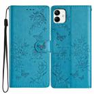 For Samsung Galaxy A04 Butterflies and Flowers Leather Phone Case(Blue) - 1