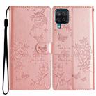 For Samsung Galaxy A22 4G Butterflies and Flowers Leather Phone Case(Rose Gold) - 1