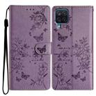 For Samsung Galaxy A22 4G Butterflies and Flowers Leather Phone Case(Purple) - 1
