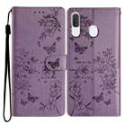 For Samsung Galaxy A40 Butterflies and Flowers Leather Phone Case(Purple) - 1