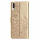 For Samsung Galaxy A50 Butterflies and Flowers Leather Phone Case(Gold) - 3