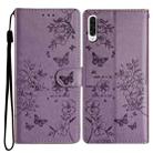 For Samsung Galaxy A50 Butterflies and Flowers Leather Phone Case(Purple) - 1