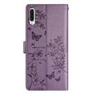 For Samsung Galaxy A50 Butterflies and Flowers Leather Phone Case(Purple) - 3